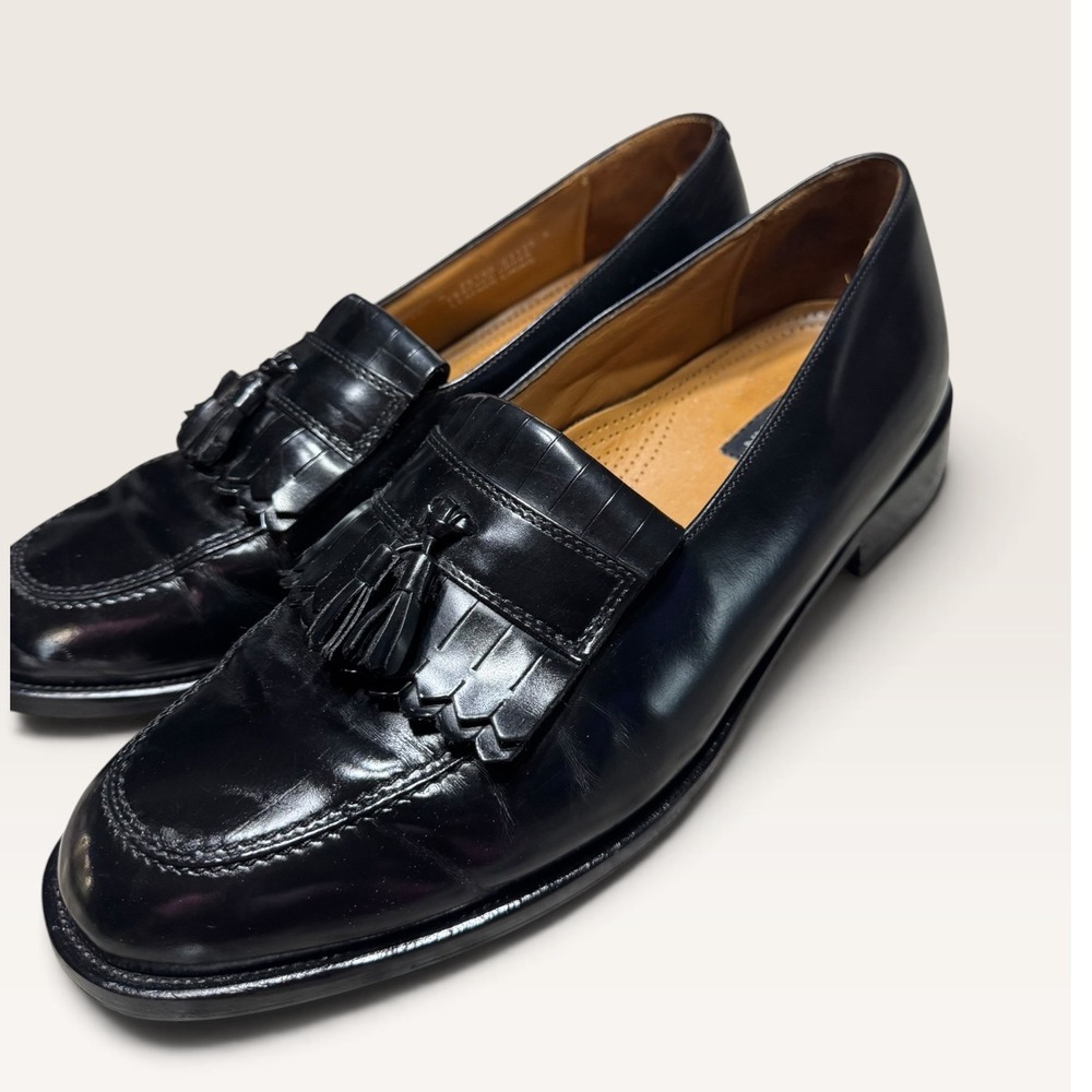 Bostonian Loafers Mens 12 W Tassel Kiltie Black Leather Goodyear Welt Dress Shoe
